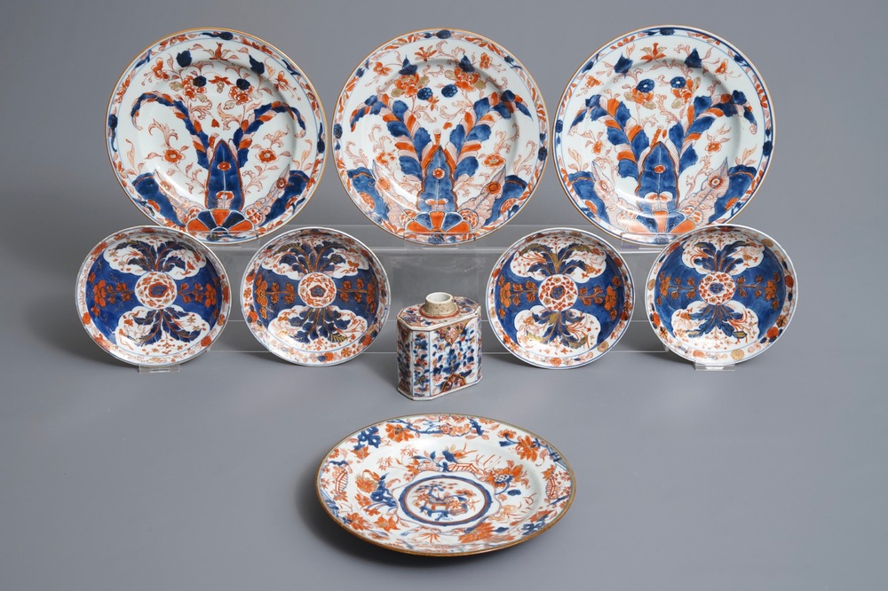 A group of various Chinese Imari-style wares, Kangxi/Qianlong