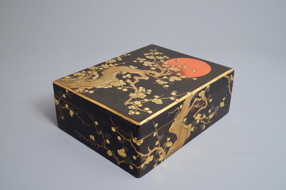 A large Japanese lacquer 'suzuribako' with prunus design, Edo or Meiji, 18/19th C.