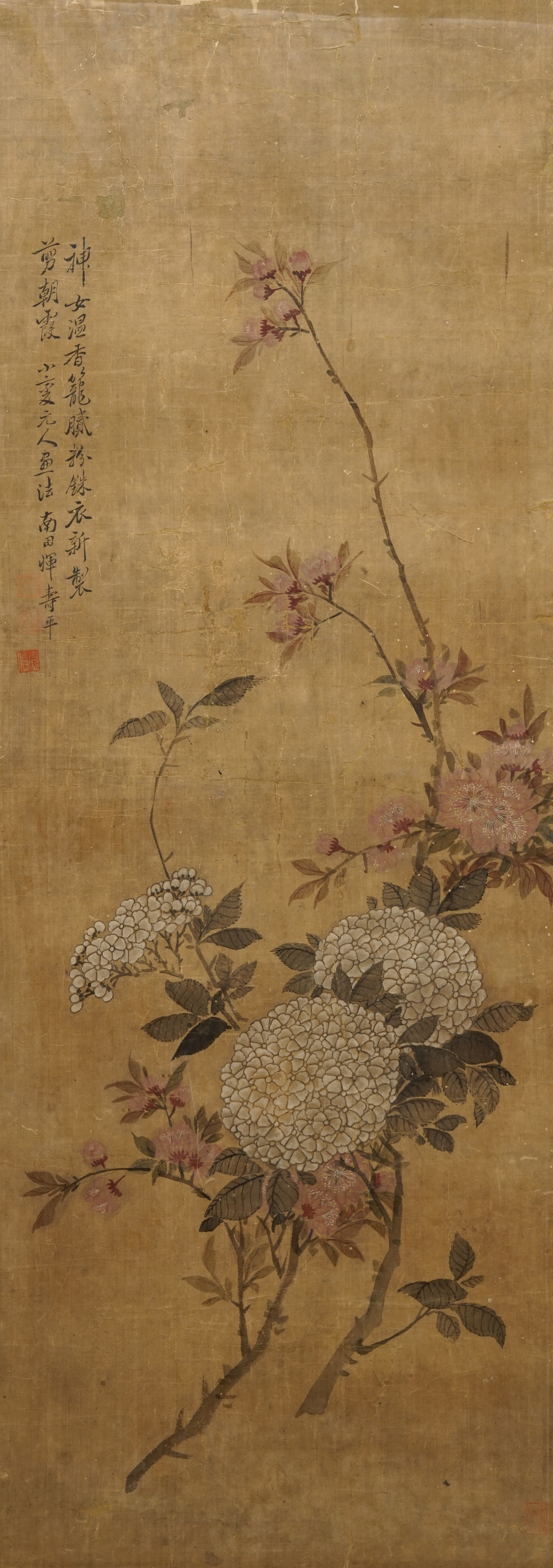 Yun Shouping (1633&ndash;1690): Branches fleuries, encre et couleur sur papier, 17e eeuw