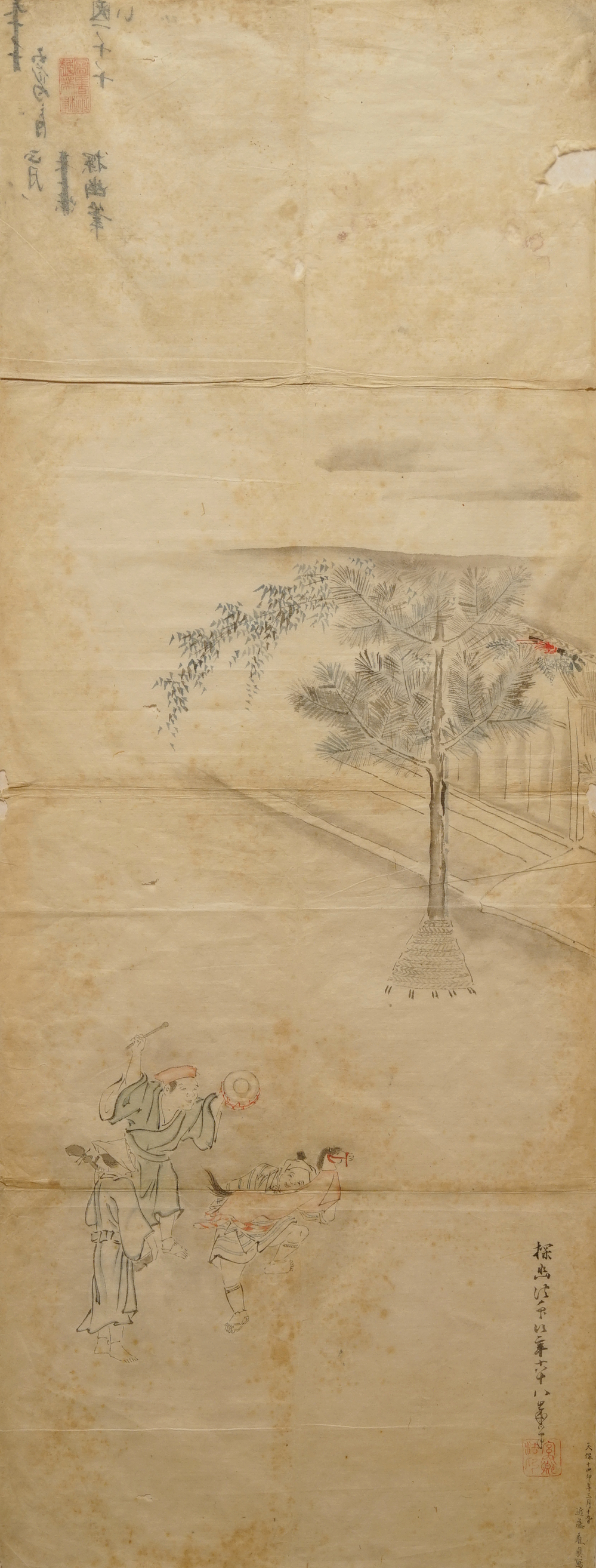 Kondo Harumasa (Japan, 19th C.): Three dancing boys, watercolour and ink on paper, Edo, 19th C.