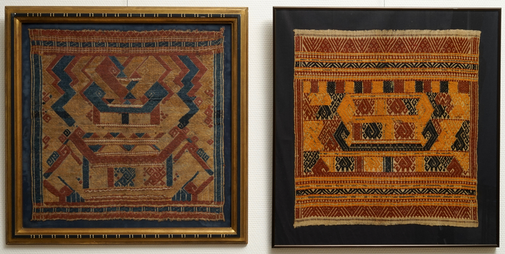 Twee rituele Tampan textiel fragmenten, Lampung, Indonesi&euml;, 19e eeuw