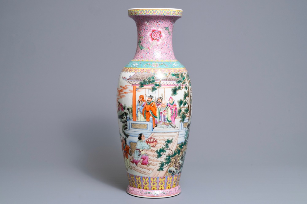 A fine Chinese famille rose vase, Qianlong mark, Republic, 20th C.