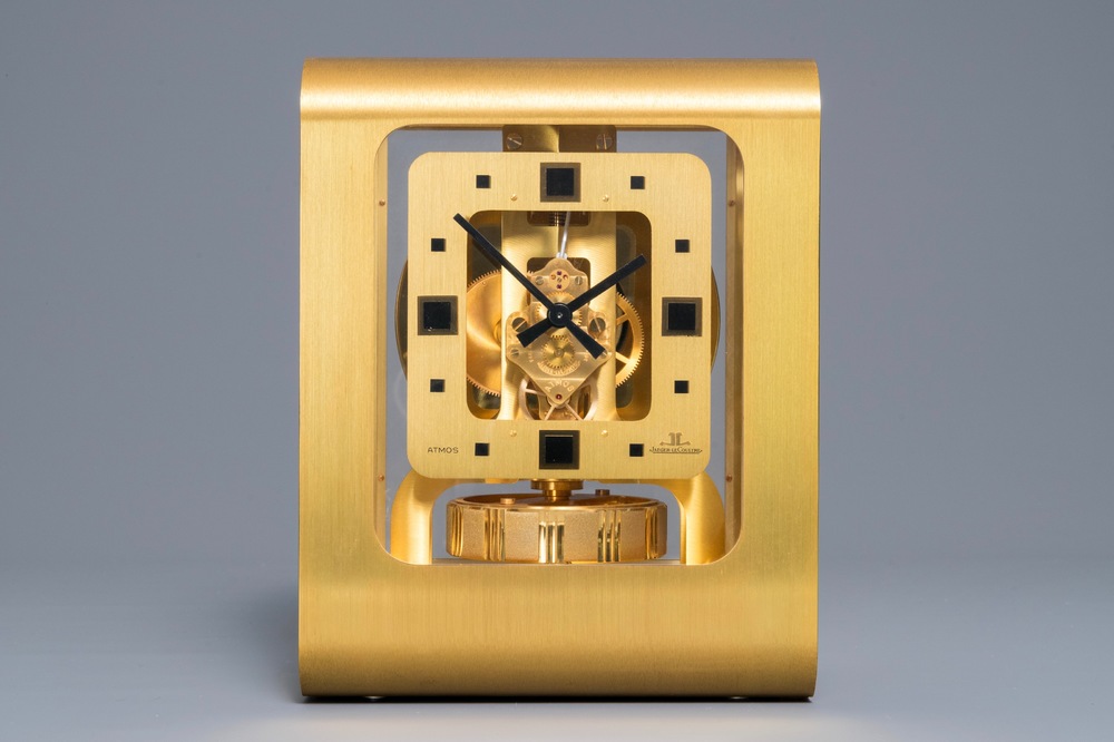 Luigi Colani for Jaeger Le Coultre, Atmos clock in gold-plated and brushed brass, 1974-1975