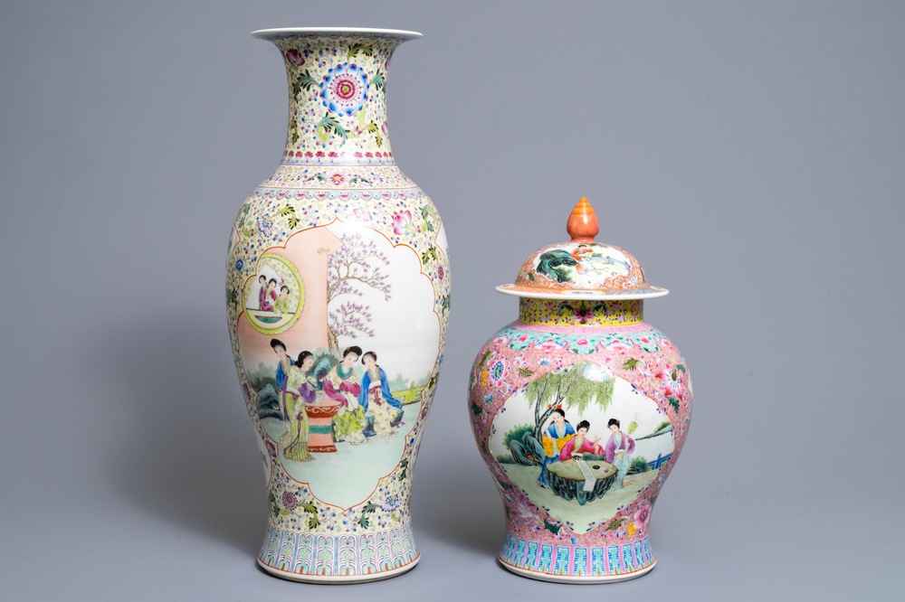 Two Chinese famille rose vases, Qianlong mark, Republic, 20th C.