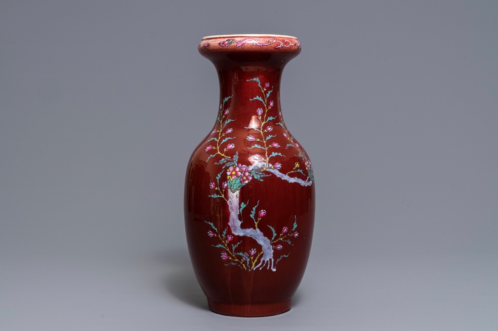 A Chinese enamelled sang-de-boeuf-glazed vase, 19th C.