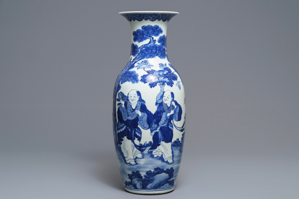 A Chinese blue and white 'Hehe Er Xian' vase, 19th C.