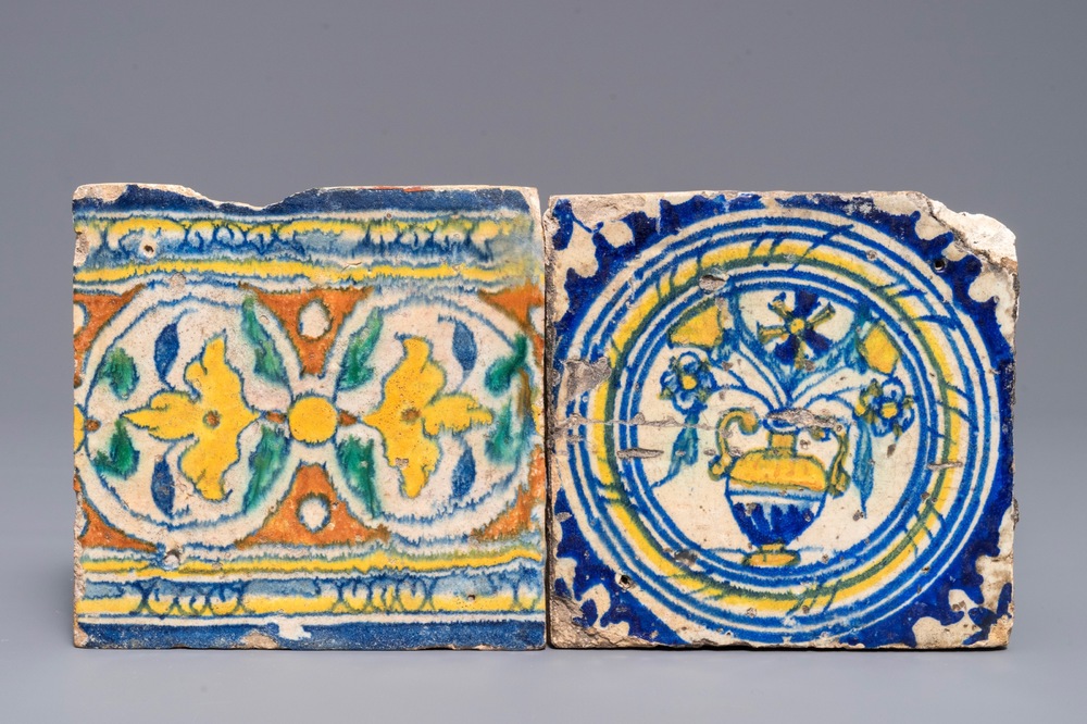 Two polychrome Antwerp maiolica tiles, 2nd half 16th C.