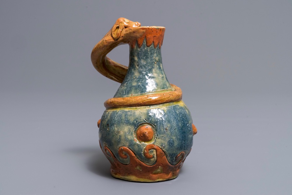 A Flemish pottery Art Nouveau 'dragon' vase, Leo Maes Vereenoghe, Torhout, 1891-1909