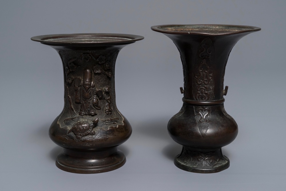 Two Chinese relief-decorated bronze vases, 18/19th C.