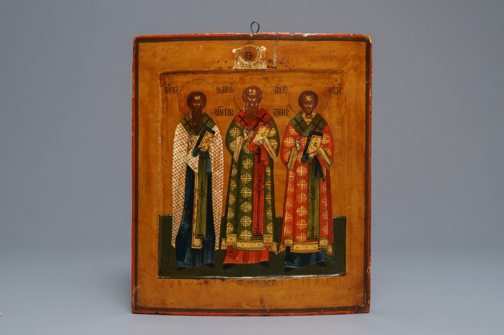 A Russian icon: The Three Hierarchs of Orthodoxy, 19th C.