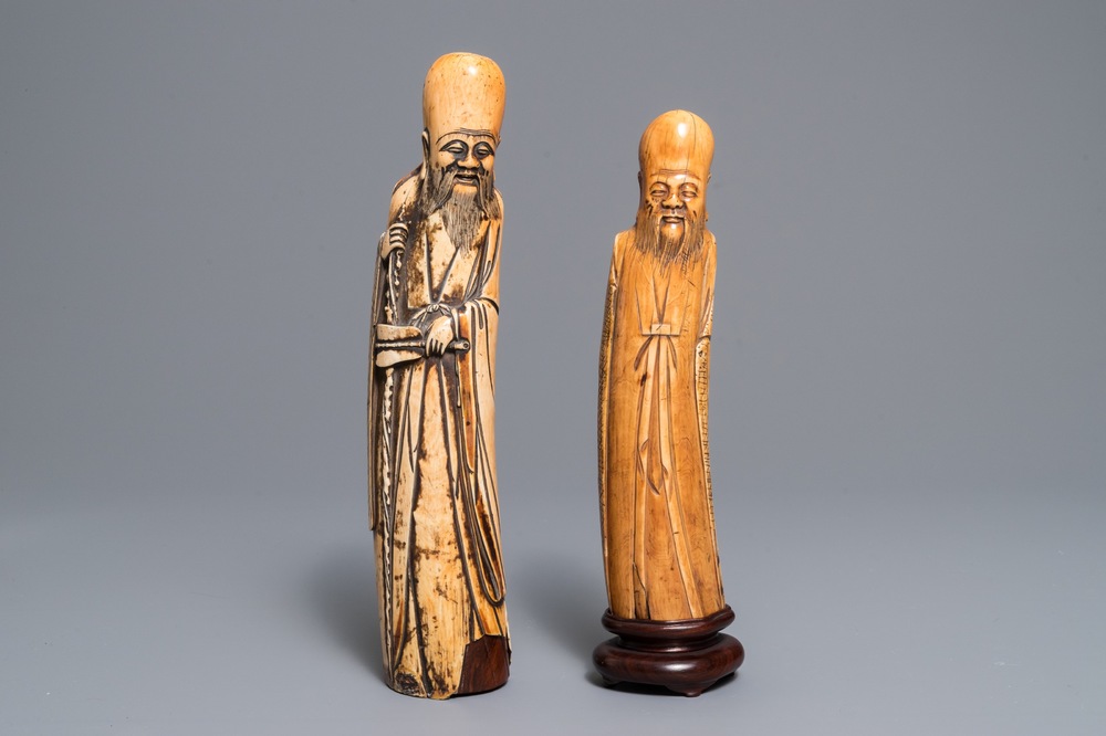 Deux figures de Shou Lao en ivoire sculpt&eacute;, Chine, 17/18&egrave;me