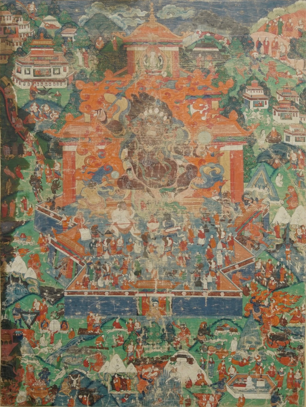 Een Sino-Tibetaanse thangka met decor van 'Mahakala', 18/19e eeuw