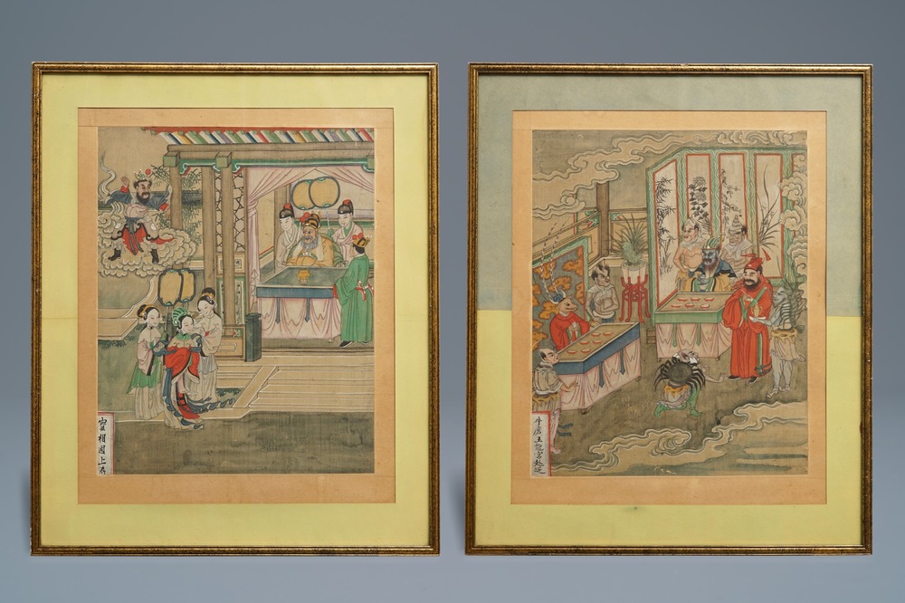 Chinese school: Two scenes from 'Journey to the West', ink and colour on paper, 18/19th C.