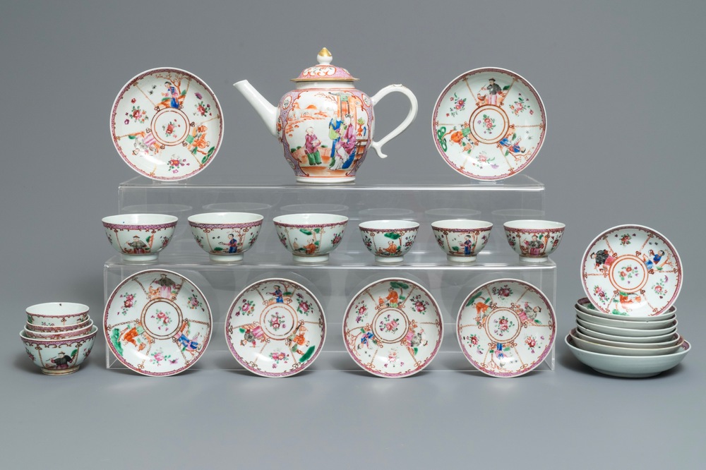 A Chinese famille rose part tea service with mandarin design, Qianlong