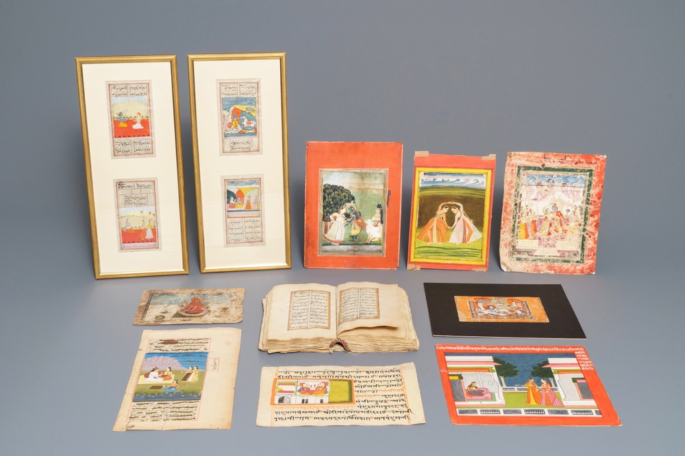 Een collectie islamitische en Perzische miniaturen, geschriften en een Koran, Iran en India, 19/20e eeuw