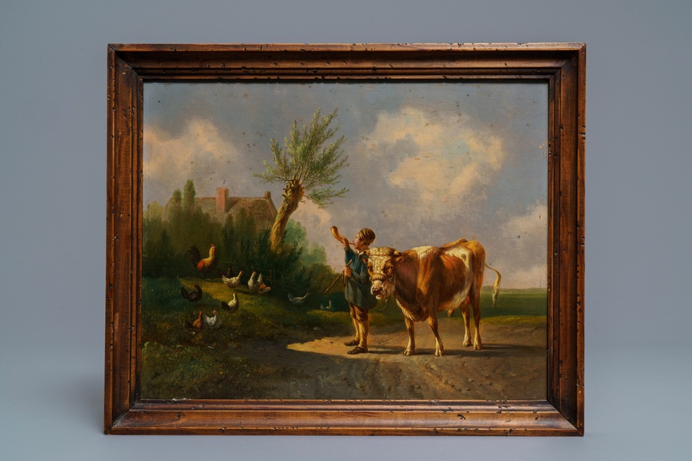 Albertus Verhoesen (1806-1881): Bullenloper met stier, olie op paneel, gesign. en gedat. 1860