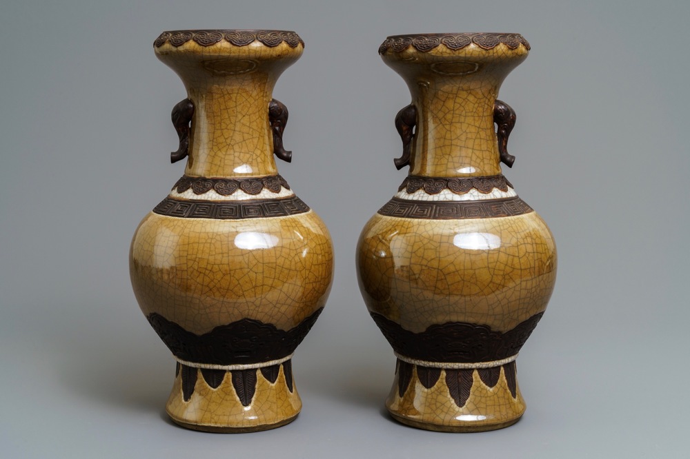 A pair of Chinese 'Nanking' brown monochrome-glazed vases, 19th C.