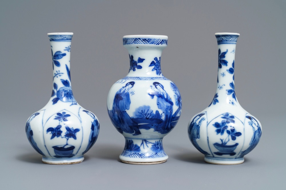 Three Chinese blue and white 'Long Eliza' vases, Kangxi