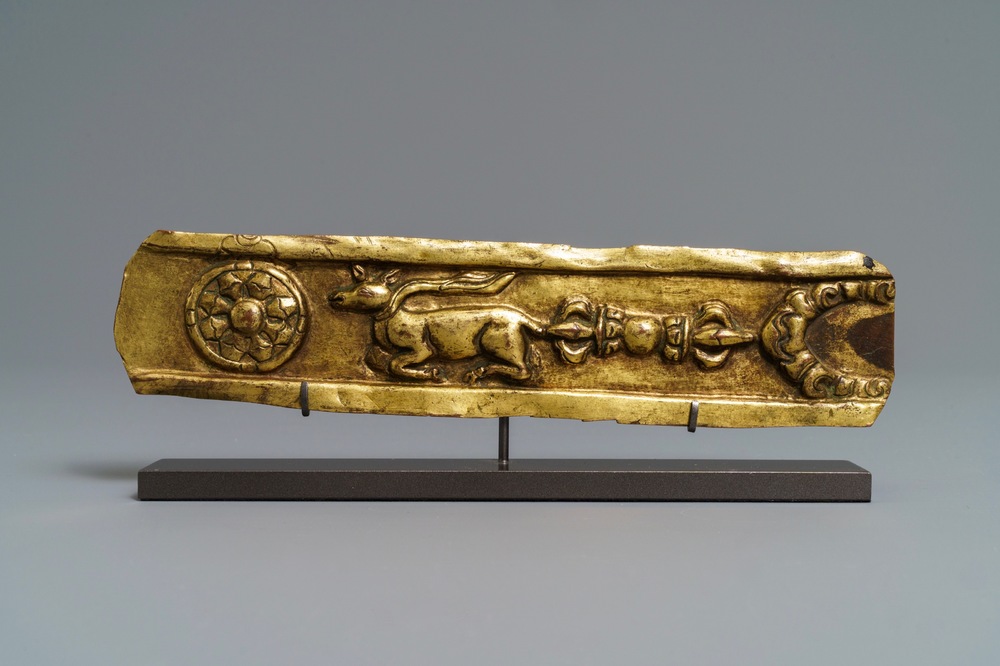 A gilt copper alloy altar fragment, Tibet, 17th C.