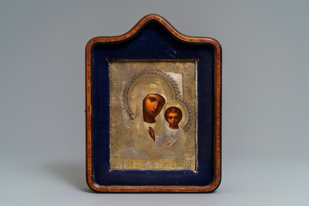 A Russian gilt silver icon: 'Our Lady of Kazan', Moscow, dated 1891