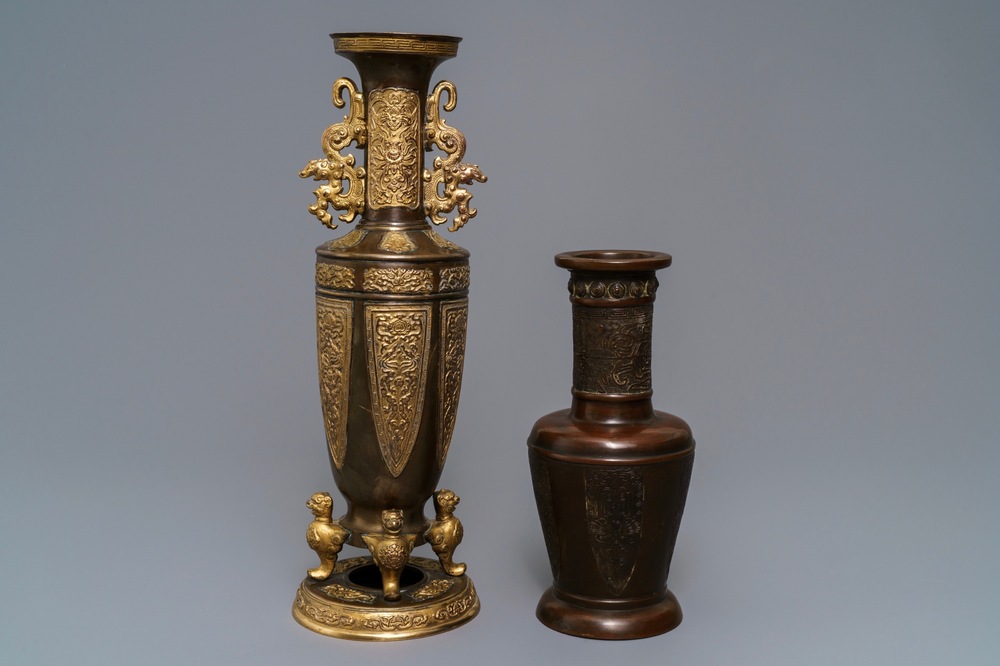 Two Chinese bronze vases, 19th C.