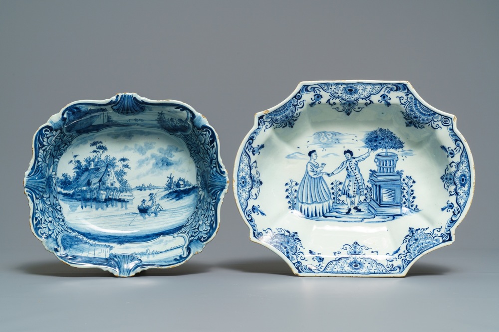 Twee blauwwitte Delftse saladekommen, 18e eeuw