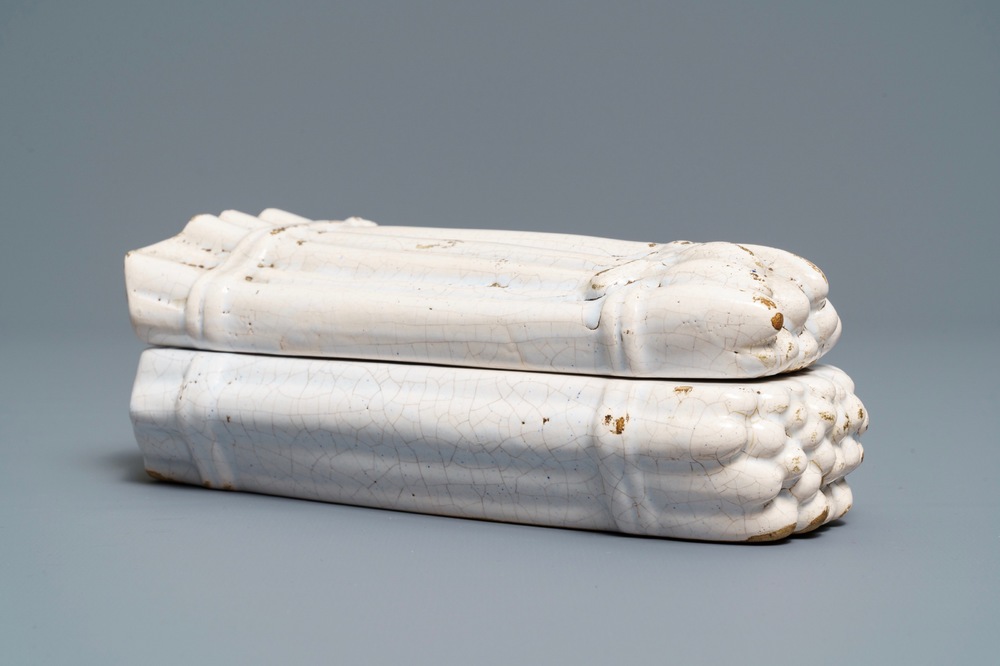 A white Brussels faience asparagus tureen, 18th C.