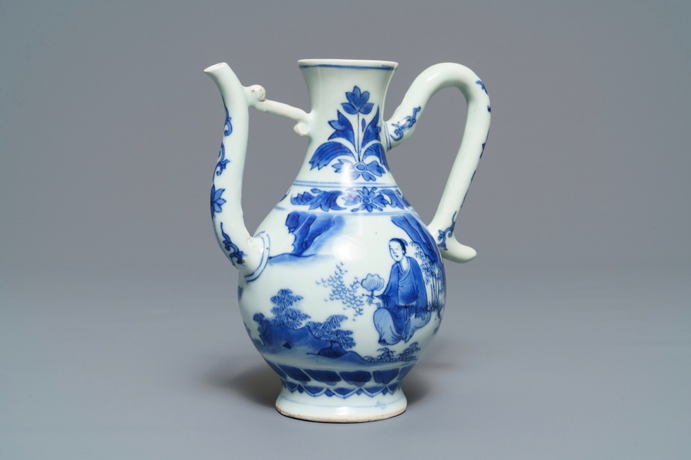 A Chinese blue and white ewer, Transitional period