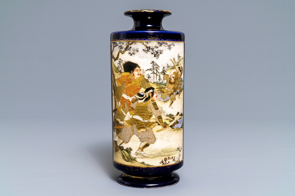A Japanese Satsuma 'warriors' vase, Meiji, 19th C.
