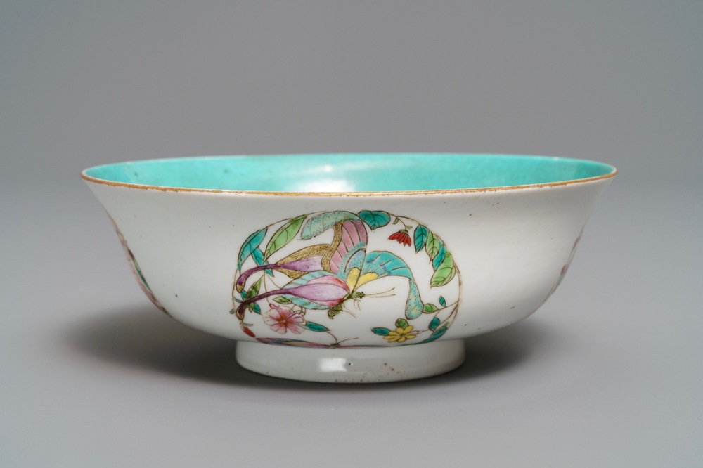 A Chinese famille rose 'butterfly' bowl, Guangxu mark and probably of the period