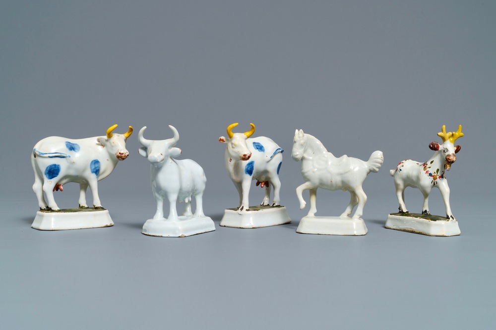 A varied collection of Dutch Delft models of animals, 18th C.