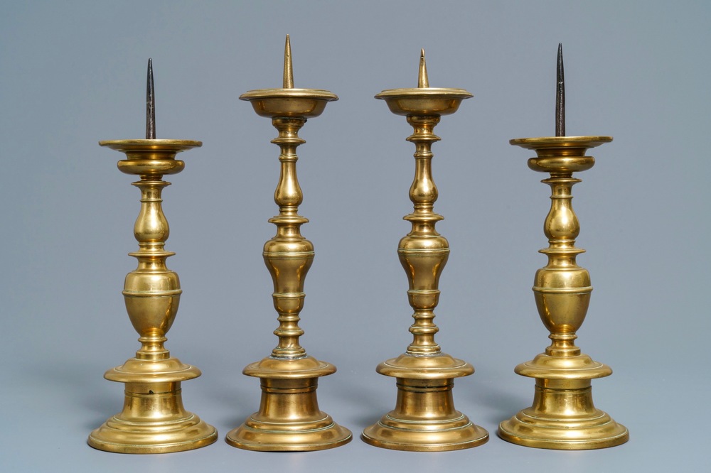 Pair of 17th century brass pricket candlesticks