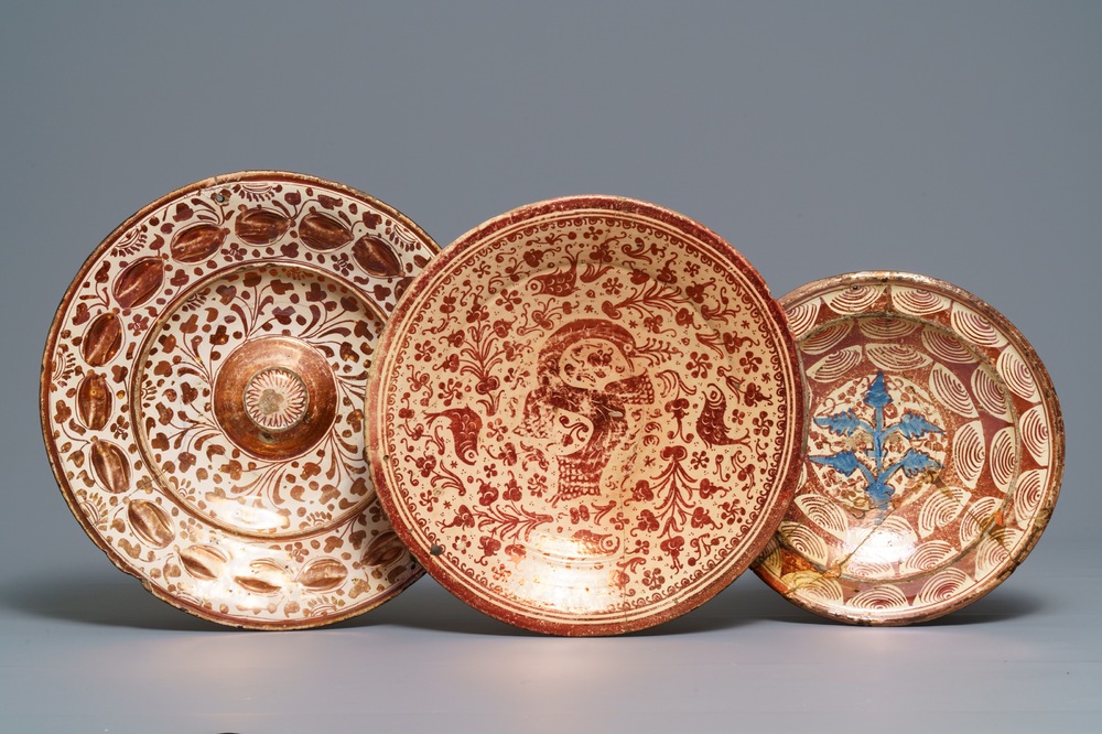Three Hispano-Moresque lusterware dishes, Spain, 16th C.