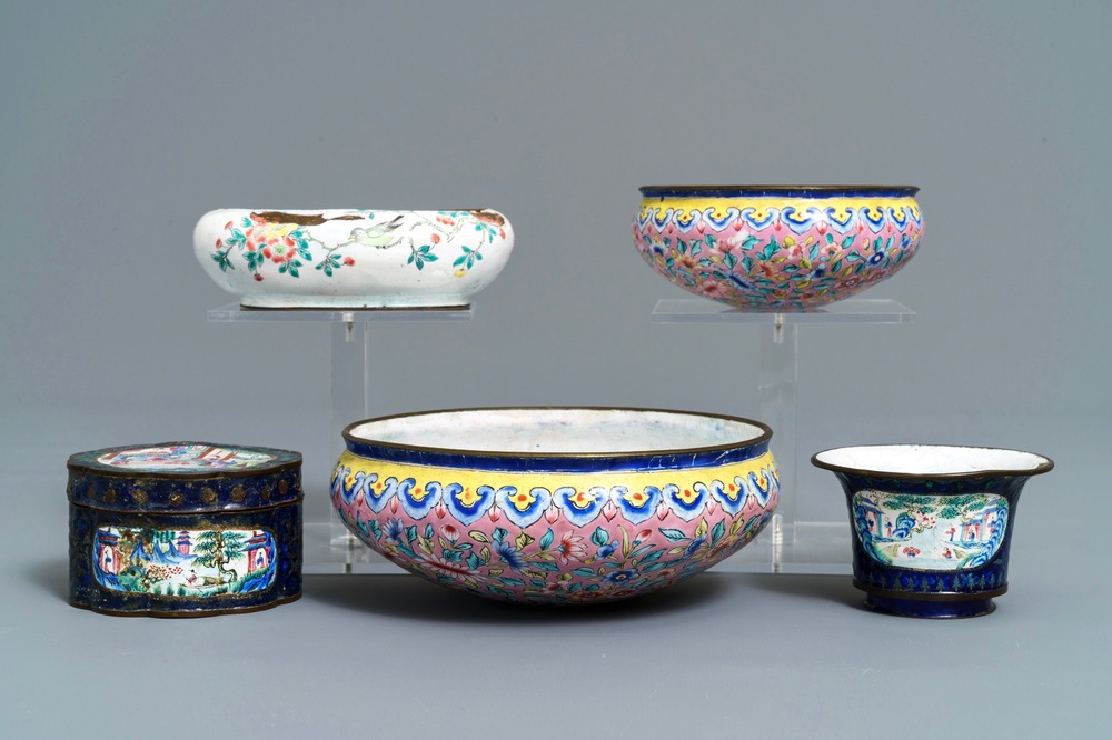 A collection of various Chinese Canton enamel wares, 18/19th C.