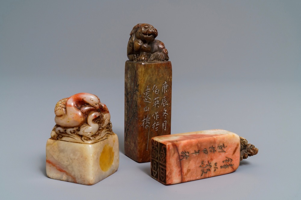 Three Chinese carved stone calligrapher's seals, 19/20th C.