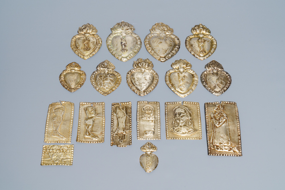 A collection of seventeen silver ex-voto plaques, 19/20th C.
