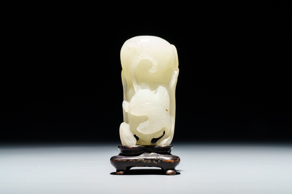 Een Chinees model van een kalebas in witte jade, 19e eeuw