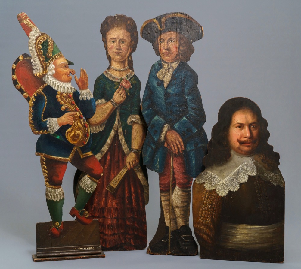 Vier beschilderde houten panelen met figuren, Nederland, 18e eeuw