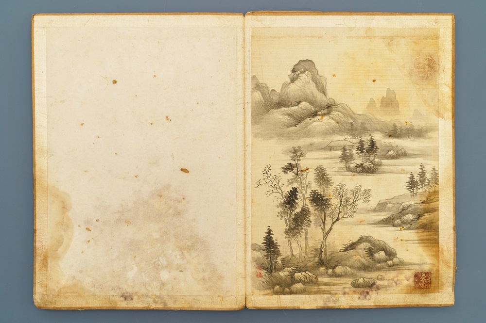 Dong Bangda (China, 1699-1769), toegeschreven: album met acht landschappen, inkt op papier