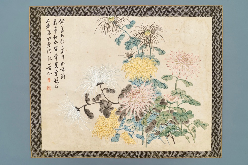 Wu Shuben (China, 1869-1938): Floral composition, ink and color on silk
