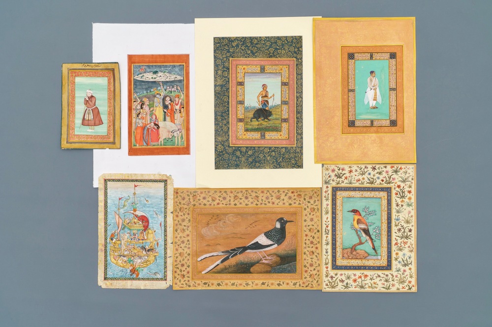 Seven Islamic and Persian miniature paintings on paper, 19/20th C.