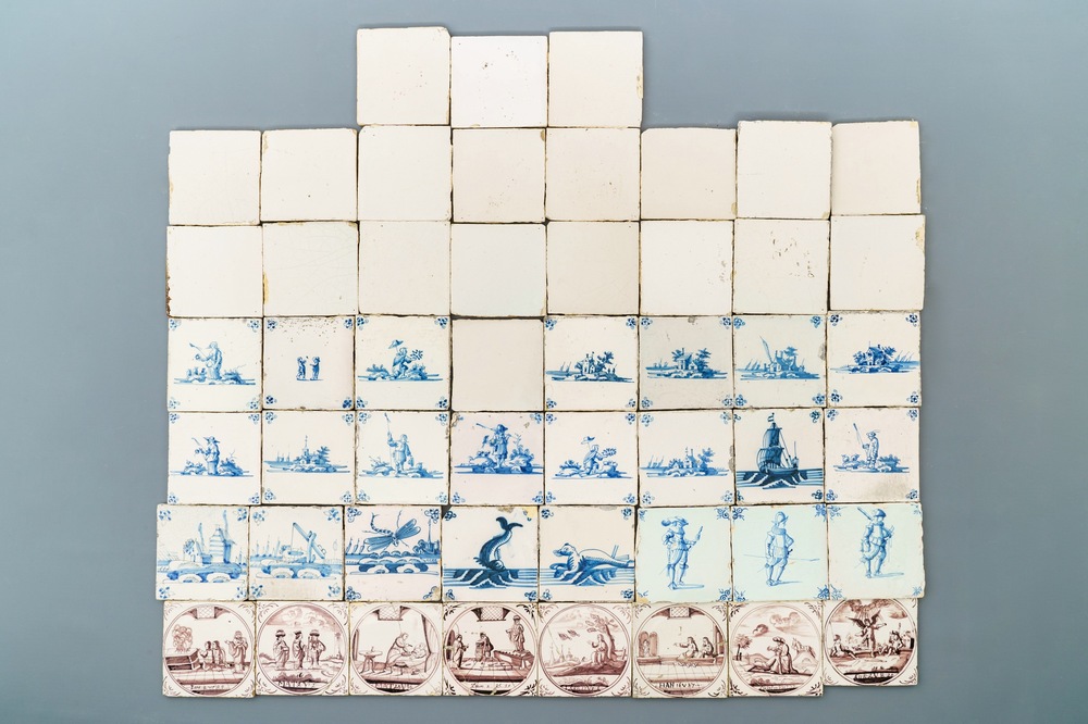 A varied collection of Dutch Delft and Flemish tiles, 17/18e eeuw