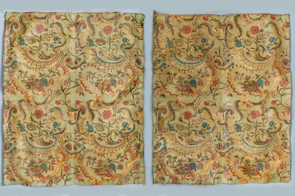 Two panels of embossed and gilded leather wallpaper, The Low Countries, 18th C.