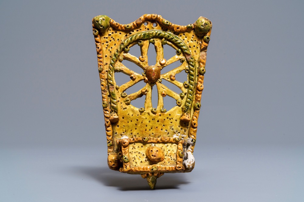 A Flemish pottery holy water font, Torhout, 18th C.