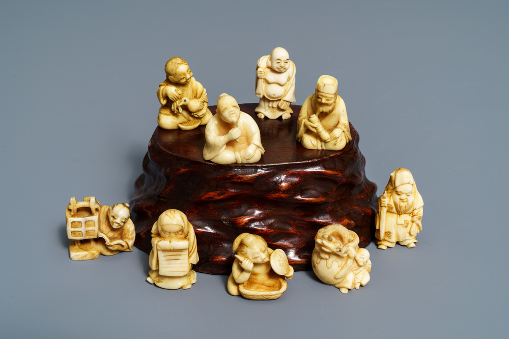 Nine various ivory netsuke, Japan, Meiji, 19th C.