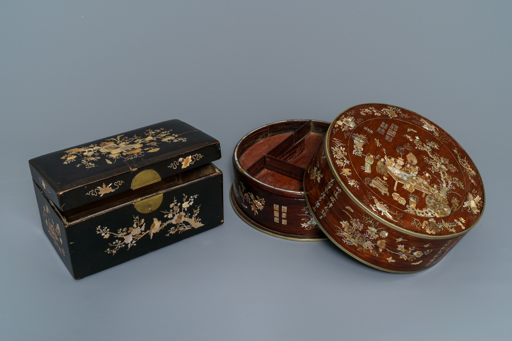 Two Chinese mother-of-pearl-inlaid wooden boxes for the Vietnamese market, 19th C.