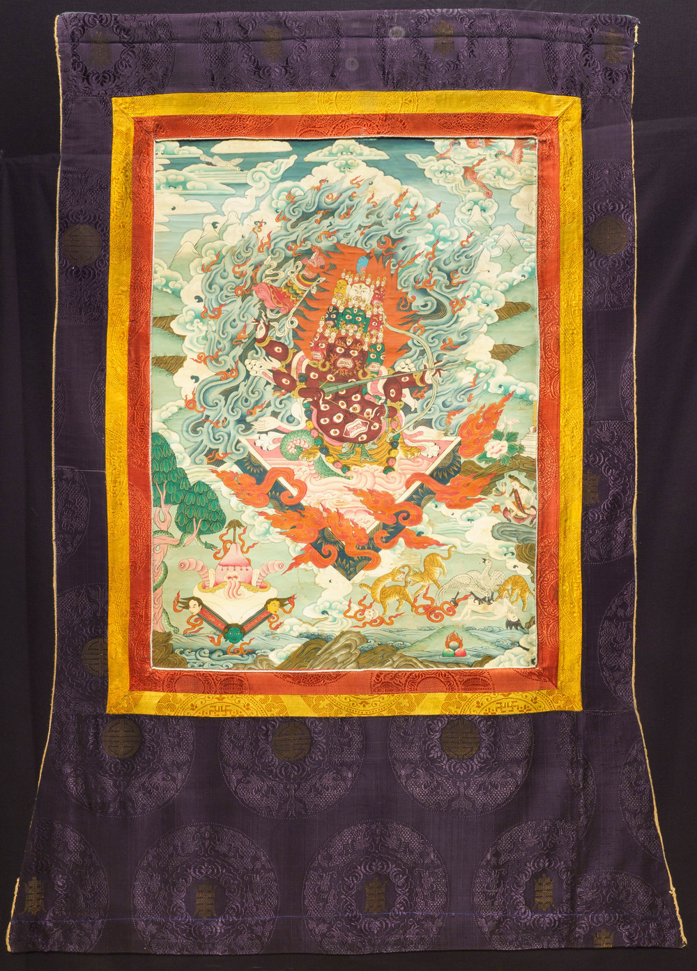 Een ingelijste thangka met Rahula, Tibet, 19e eeuw