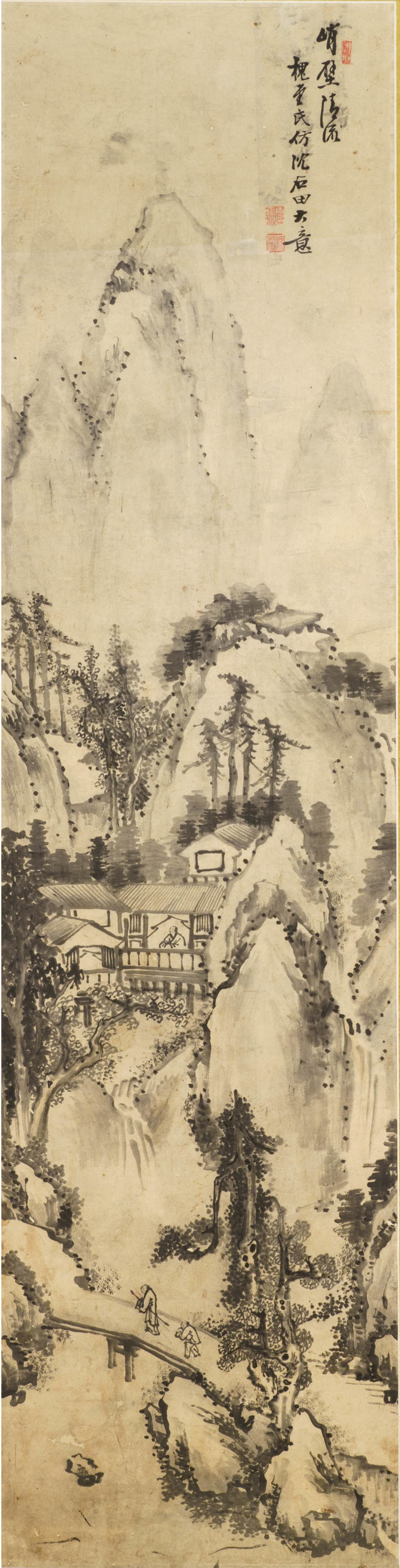 Ecole chinoise, sign&eacute; Chen Shizeng (Chen Hengke)(1876-1923), encre sur papier: 'Paysage montagneux d'apr&egrave;s Shen Zhou'