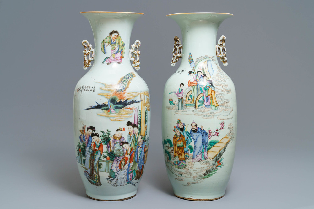 Deux vases en porcelaine de Chine famille rose, 19/20&egrave;me