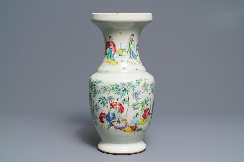 Un vase en porcelaine de Chine famille rose &agrave; d&eacute;cor des 'Sept sages dans la for&ecirc;t de bambou', Yongzheng